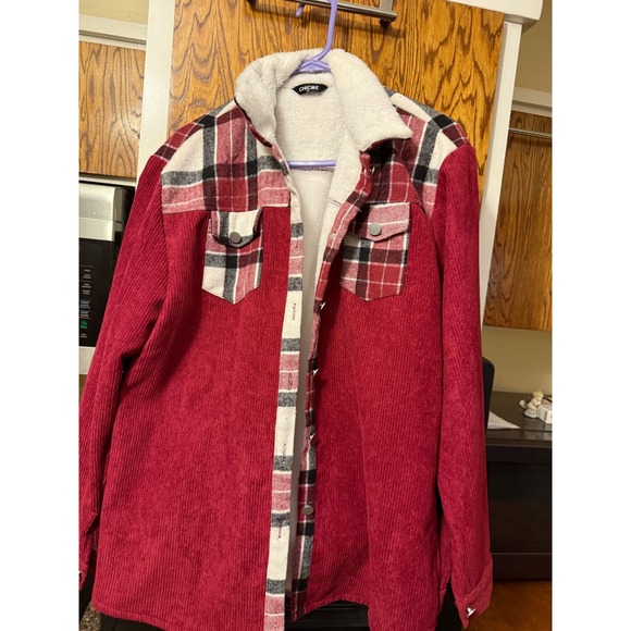 chicme Jackets & Blazers - Chicme Red Corduroy Sherpa Lined Plaid Shacket‎ Jacket XL Womens Cozy Layering